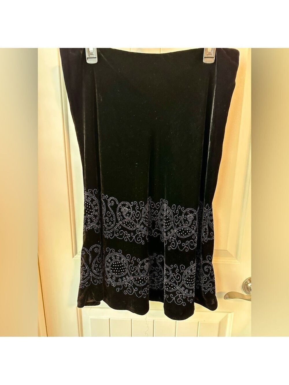 White House, Black Market Black Velvet A-line skirt with Embellishments Size 12